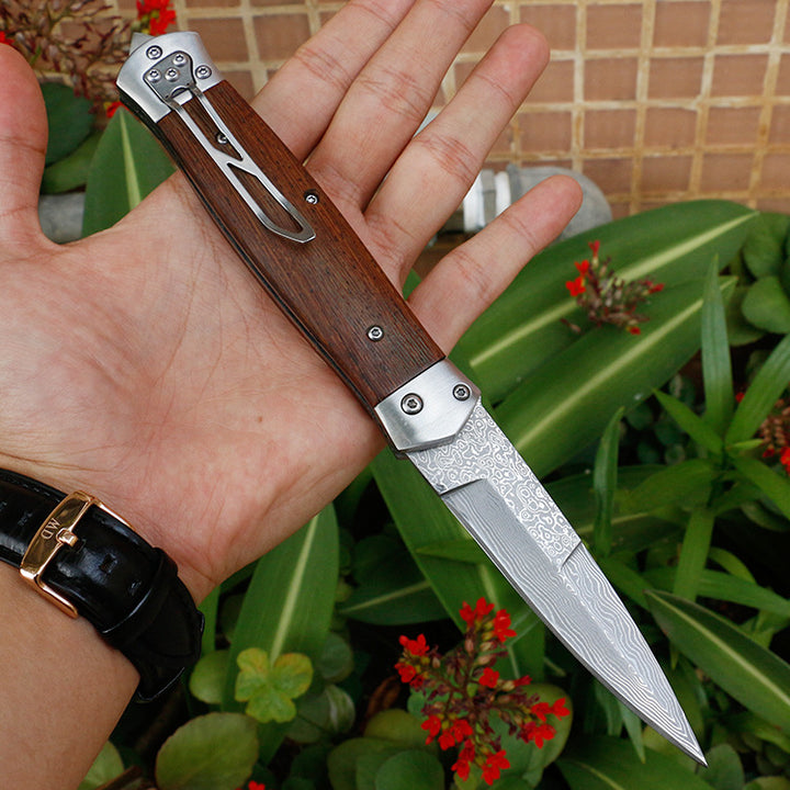 Damascus Steel Folding Camping Survival Knife