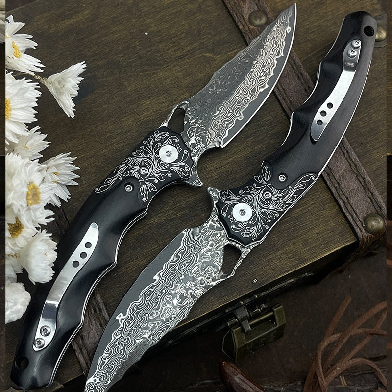 Damascus Steel Outdoor Multi-Tool Folding Knife
