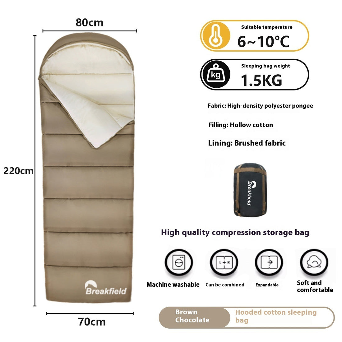 Four Seasons Thickened Waterproof Cotton Camping Sleeping Bag Machine Washable Splice Design