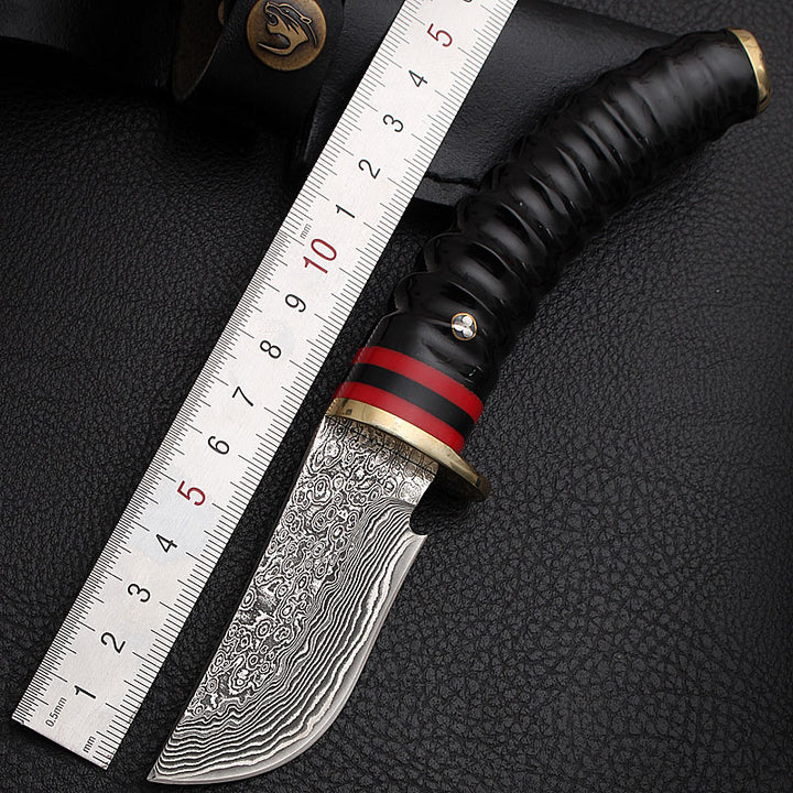 Hand-Forged Damascus Fixed Hunting Knife With Antler Handle