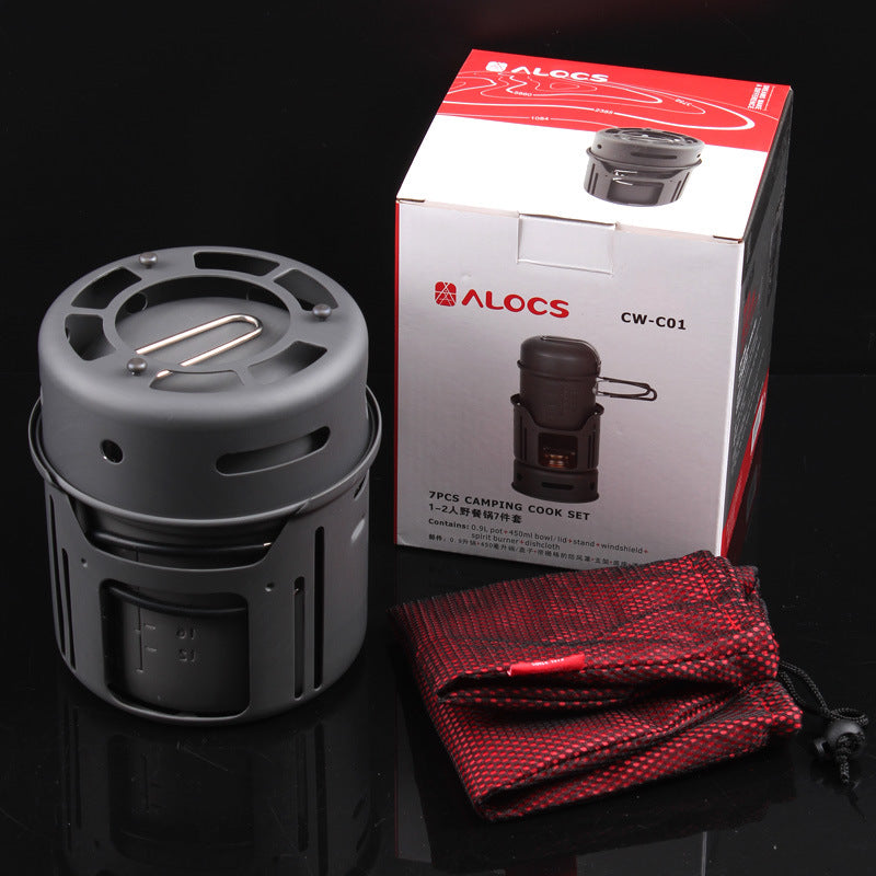Aluminium Alloy 7-Piece Portable Camping Cookware Set For Hiking Picnic