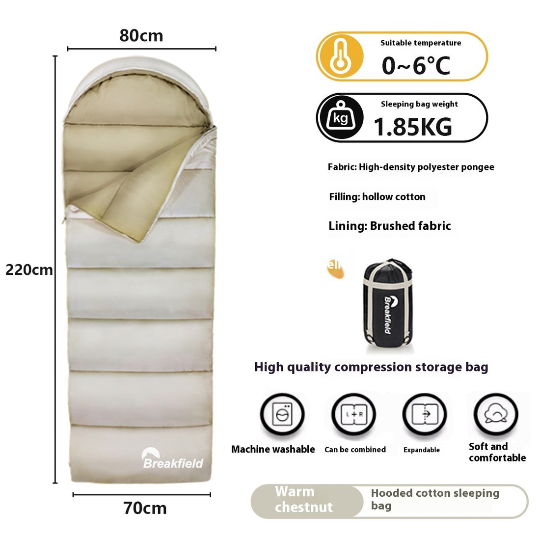 Four Seasons Thickened Waterproof Cotton Camping Sleeping Bag Machine Washable Splice Design