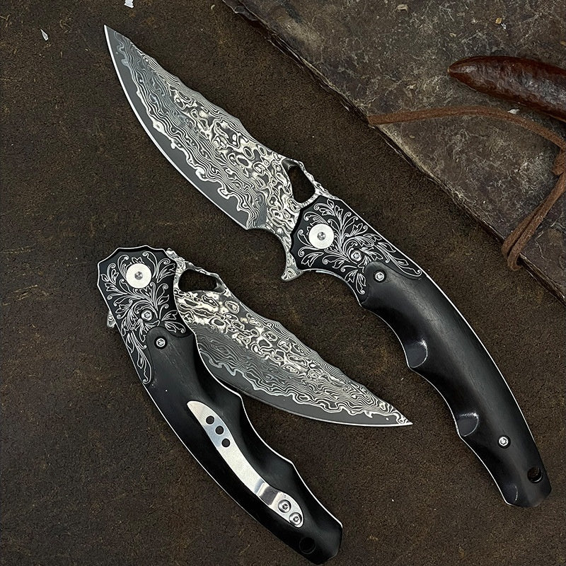 Damascus Steel Outdoor Multi-Tool Folding Knife