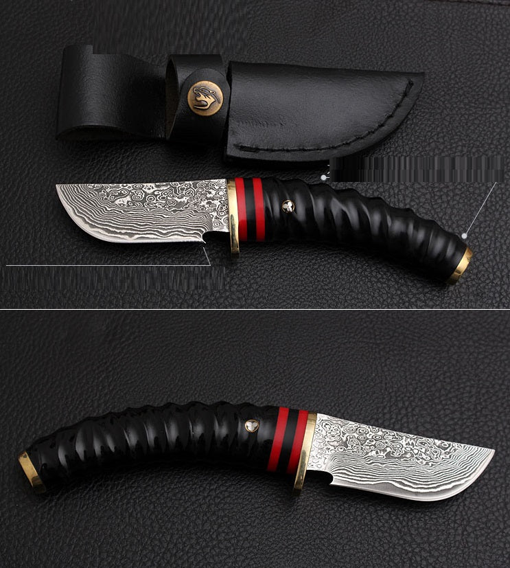 Hand-Forged Damascus Fixed Hunting Knife With Antler Handle