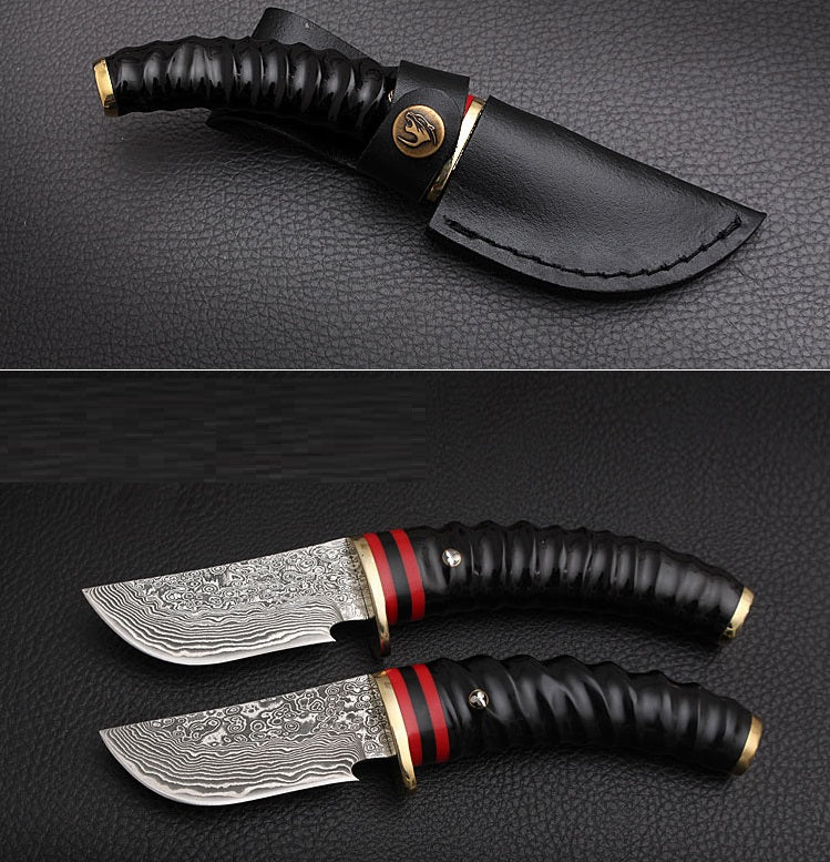 Hand-Forged Damascus Fixed Hunting Knife With Antler Handle