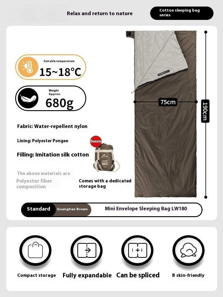 Lightweight Summer Envelope Sleeping Bag for Outdoor Camping Travel