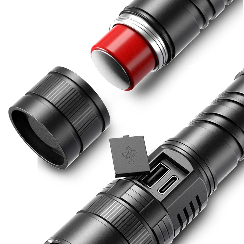 USB Rechargeable Zoom LED Display Portable Flashlight