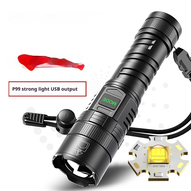 USB Rechargeable Zoom LED Display Portable Flashlight