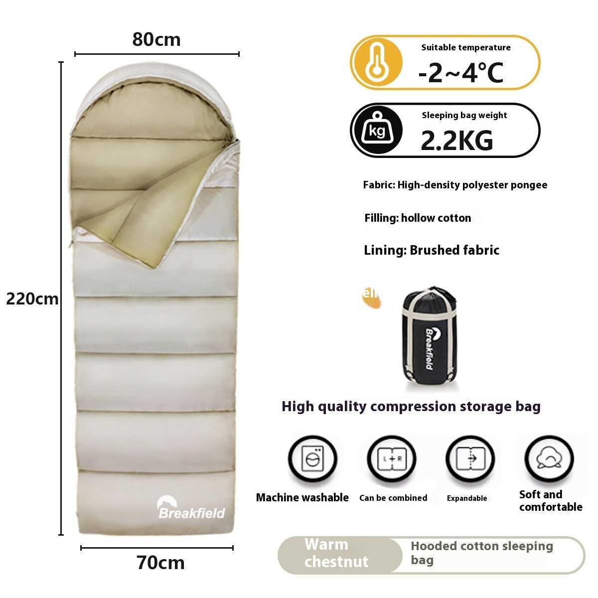 Four Seasons Thickened Waterproof Cotton Camping Sleeping Bag Machine Washable Splice Design