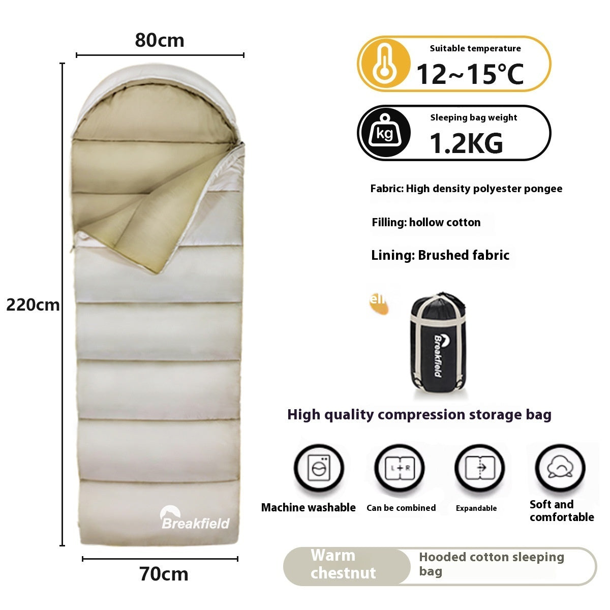 Four Seasons Thickened Waterproof Cotton Camping Sleeping Bag Machine Washable Splice Design