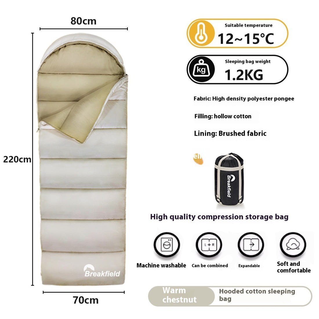 Four Seasons Thickened Waterproof Cotton Camping Sleeping Bag Machine Washable Splice Design